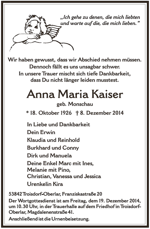 Erinnerungsbild für Anna Maria Kaiser