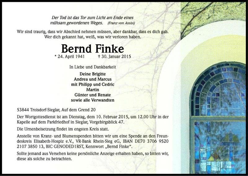 Erinnerungsbild für Bernd Finke