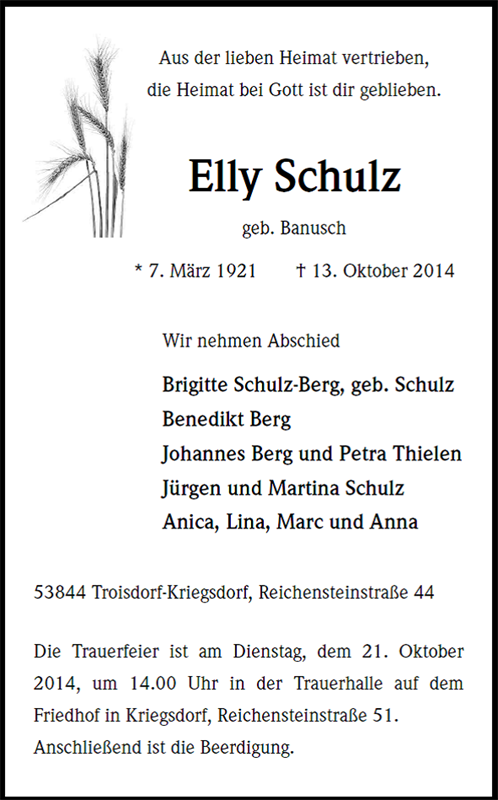Erinnerungsbild für Elly Schulz