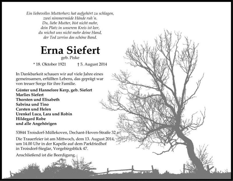 Erinnerungsbild für Erna Siefert