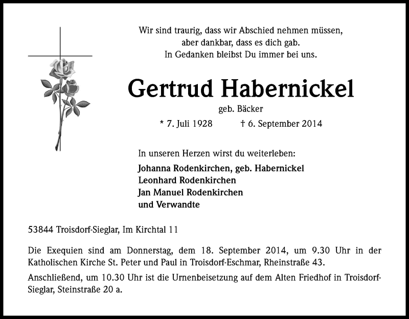 Erinnerungsbild für Gertrud Habernickel