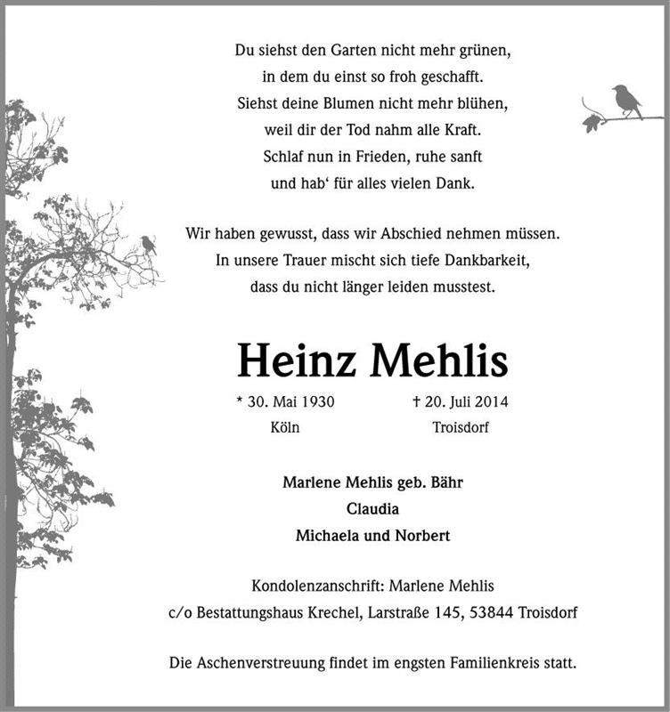 Erinnerungsbild für Heinz Mehlis