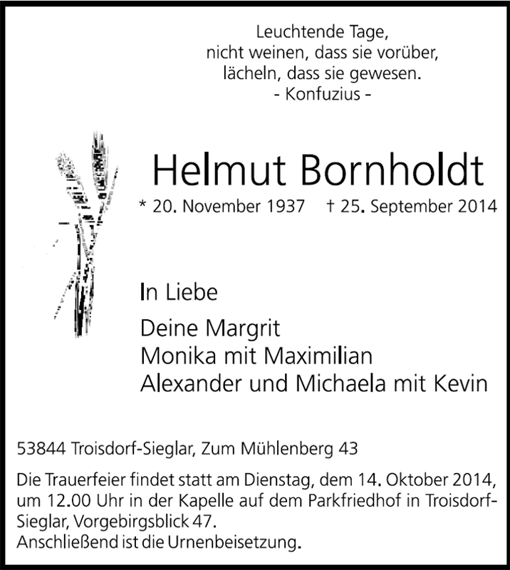Erinnerungsbild für Helmut Bornholdt