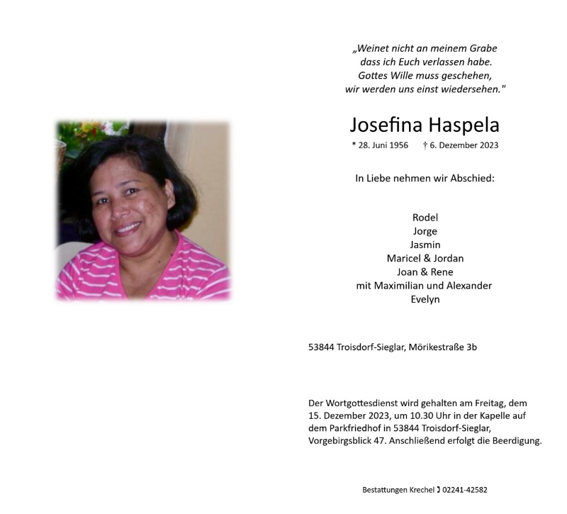 Erinnerungsbild für Josefina Haspela