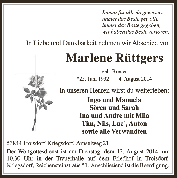 Erinnerungsbild für Marlene Rüttgers